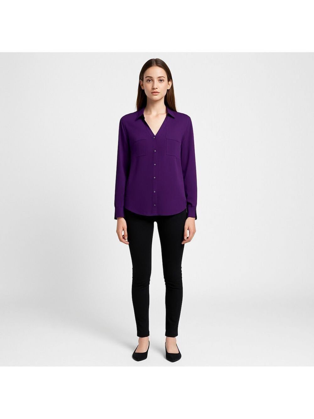Express Purple V Neck Blouse Collared Size XS